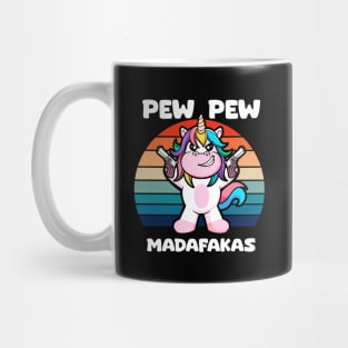 Pew-Pew Unicorn: Blasting Rainbows with Magical Firepower Mug